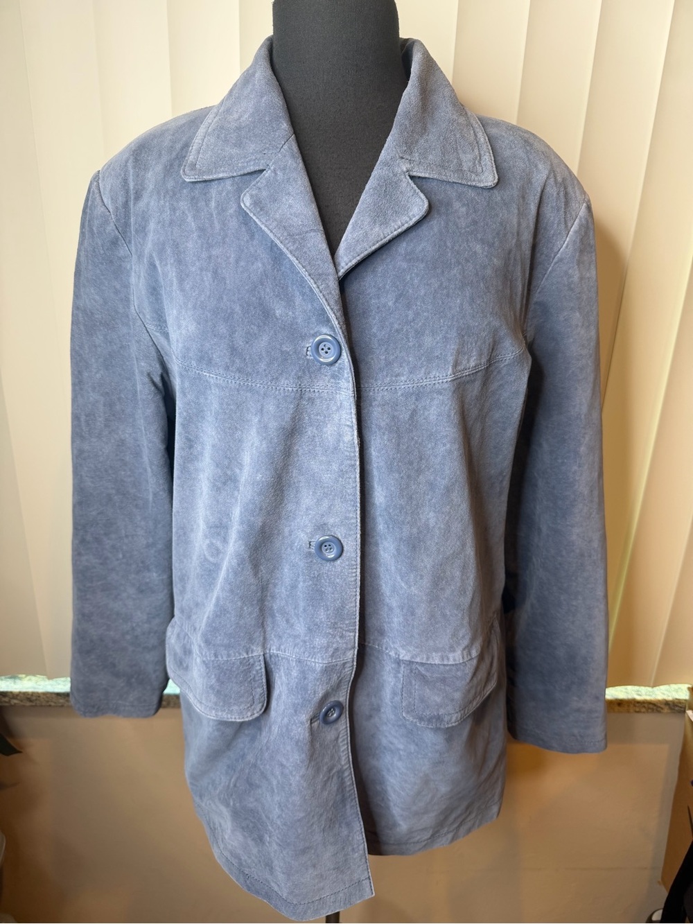 Vintage Jessica Holbrook washed blue genuine suede leather jacket Size Medium